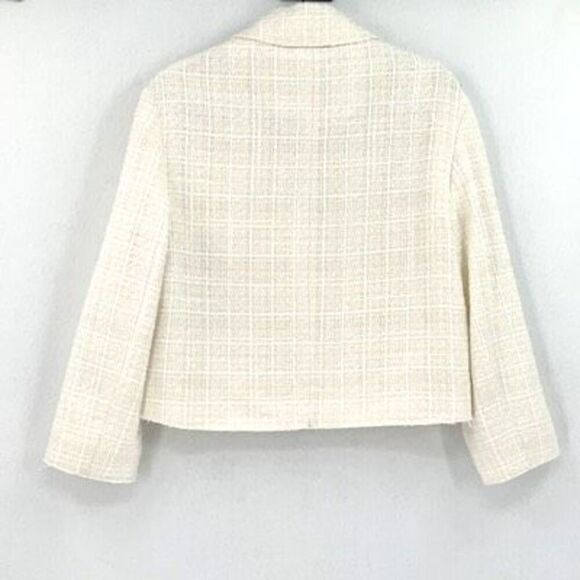 Zara Cream Notched Lapel Collar Single Breasted Tweed Textured Blazer Size XS - Picture 2 of 9